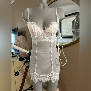 Fredericks Lace Sheer dress bustier lingerie Chemise Y2K Deadstock